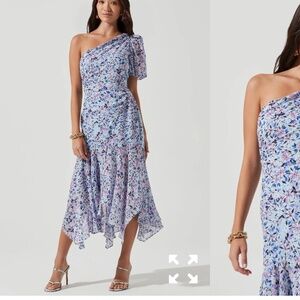 ASTR The Label Santorini Floral One Shoulder Midi Dress